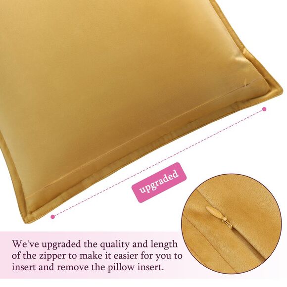 Velvet Throw Pillow Cover Cushion Cases for Sofa Bed 16"x16" Gold - Picture 4 of 6